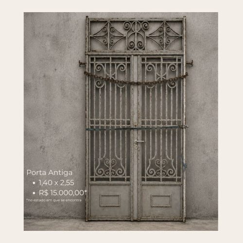 Porta Antiga de Ferro com Vidro Vintage 1,40 x 2,55 m – Peça Original