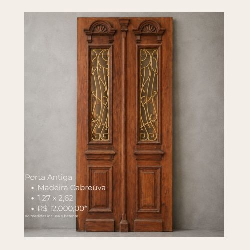 Porta Antiga em Madeira Cabreúva 1,27 x 2,62 m – Restaurada
