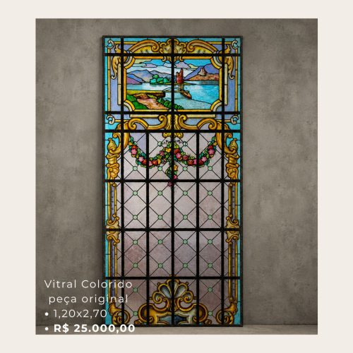Vitral Antigo Colorido Original 1,20 x 2,70 m – Peça Exclusiva