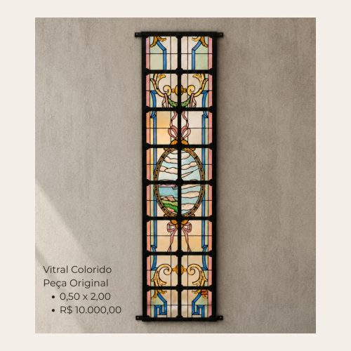 Vitral Antigo Colorido Original 0,50 x 2,00 m – Peça Exclusiva