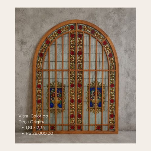 Vitral Antigo Colorido Original 1,81 x 2,34 m – Peça Exclusiva