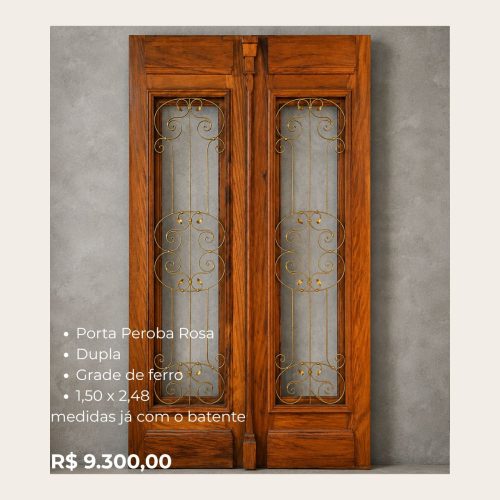 Porta Peroba Rosa Dupla com Grade de Ferro 1,50 x 2,48