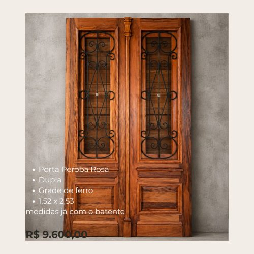 Porta Peroba Rosa Dupla com Grade de Ferro 1,52 x 2,53