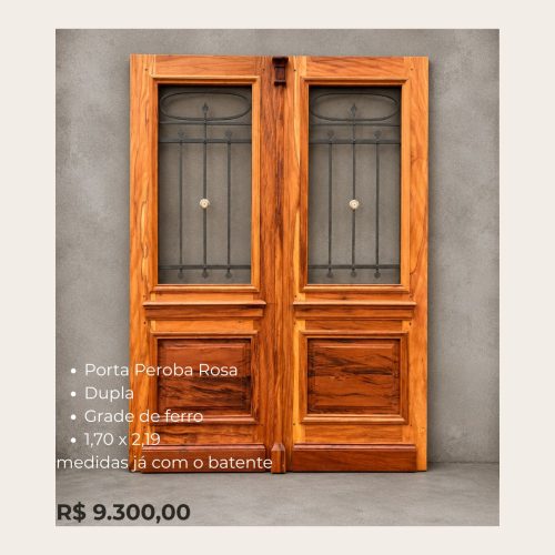 Porta Peroba Rosa Dupla com Grade de Ferro 1,70 x 2,19