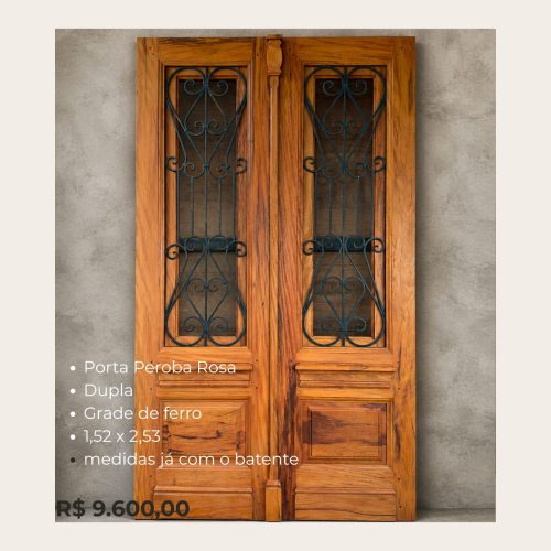 Porta Peroba Rosa Dupla com Grade de Ferro 1,52 x 2,53