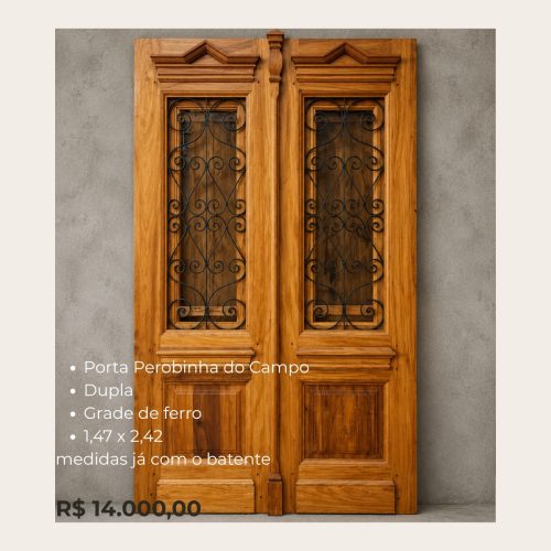Porta Perobinha do Campo Dupla com Grade de Ferro 1,47 x 2,42