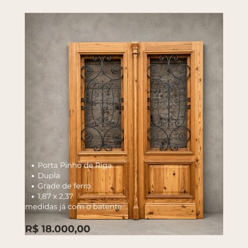 Porta Pinho de Riga Dupla com Grade de Ferro 1,87 x 2,37