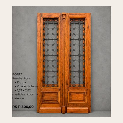 Porta Peroba Rosa Dupla com Grade de Ferro – 1,53 x 2,82m