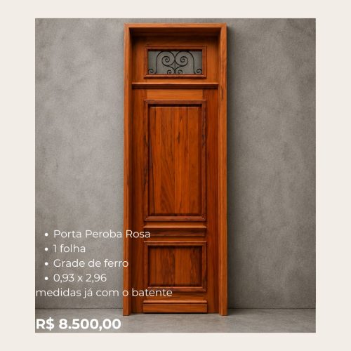 Porta Peroba Rosa 1 folha Almofadada com Bandeira 0,93 x 2,96