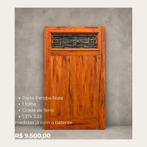 Porta Peroba Rosa 1 folha com Grade de Ferro 1,37 x 2,23
